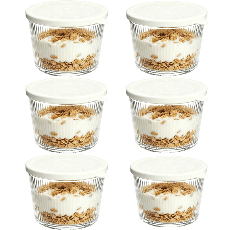 APPKER Set 4/6/8 majhnih pokritih steklenih posod, 200 ml, prozorni rebrasti stekleni posodi, zložljive, primerne za sladice, puding, , ,