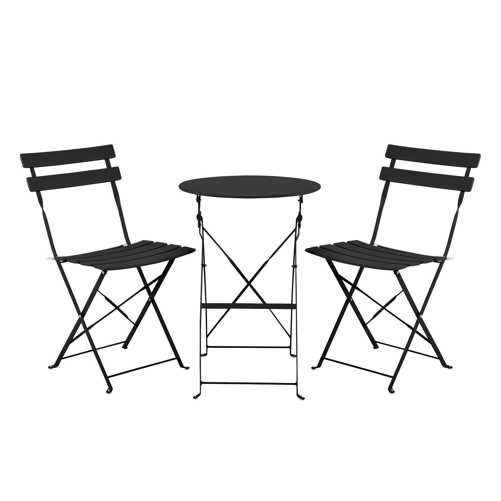 Image of Outdoor Table And Chair Set, 1 Black Folding Table+2 Chairs, Courtyard Balcony, Coffee , Easy To Clean