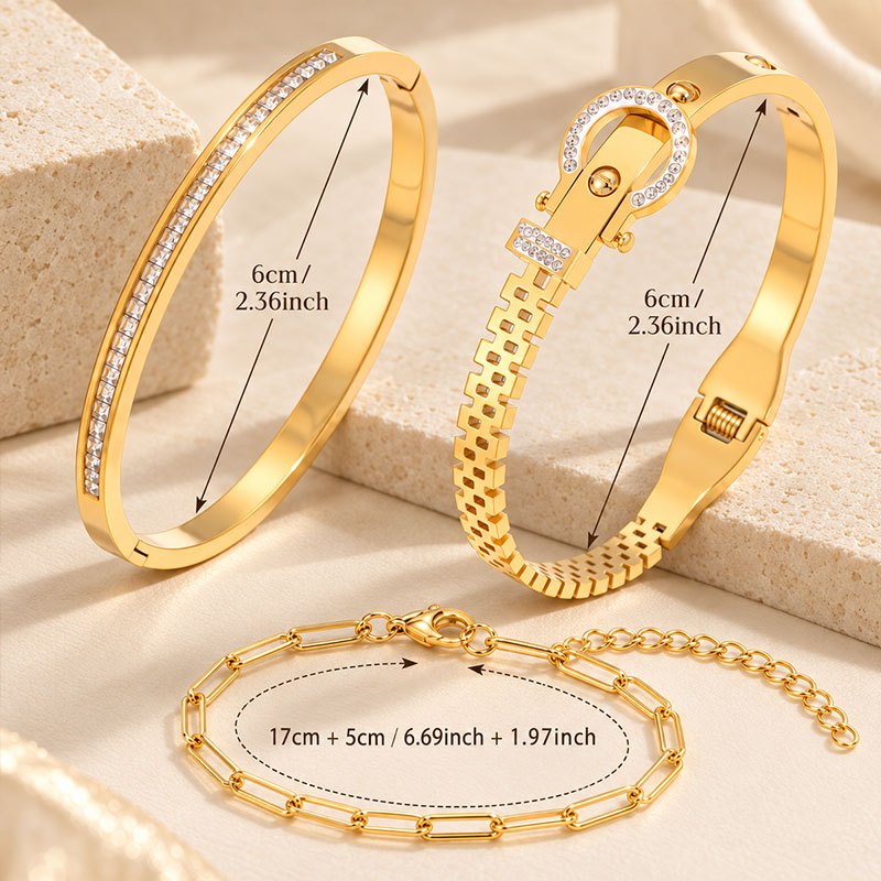 3pcs 304 Stainless Steel Bangle Bracelet Set, Stylish Stackable