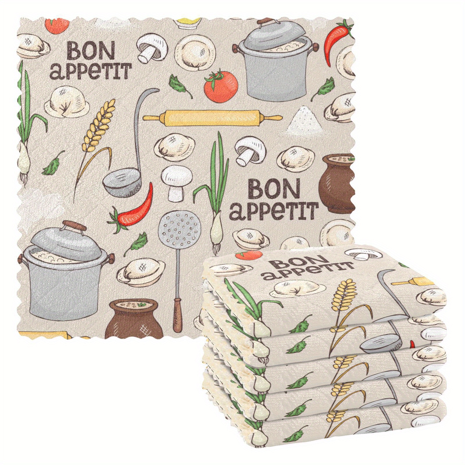 TEMU 3/6pcs Kitchen Dish Cloths, Reusable Cleaning Cloths, Microfiber Scouring Pads, Absorbent And Easy To Clean, 2d Leaf Pattern, Thickened , Small