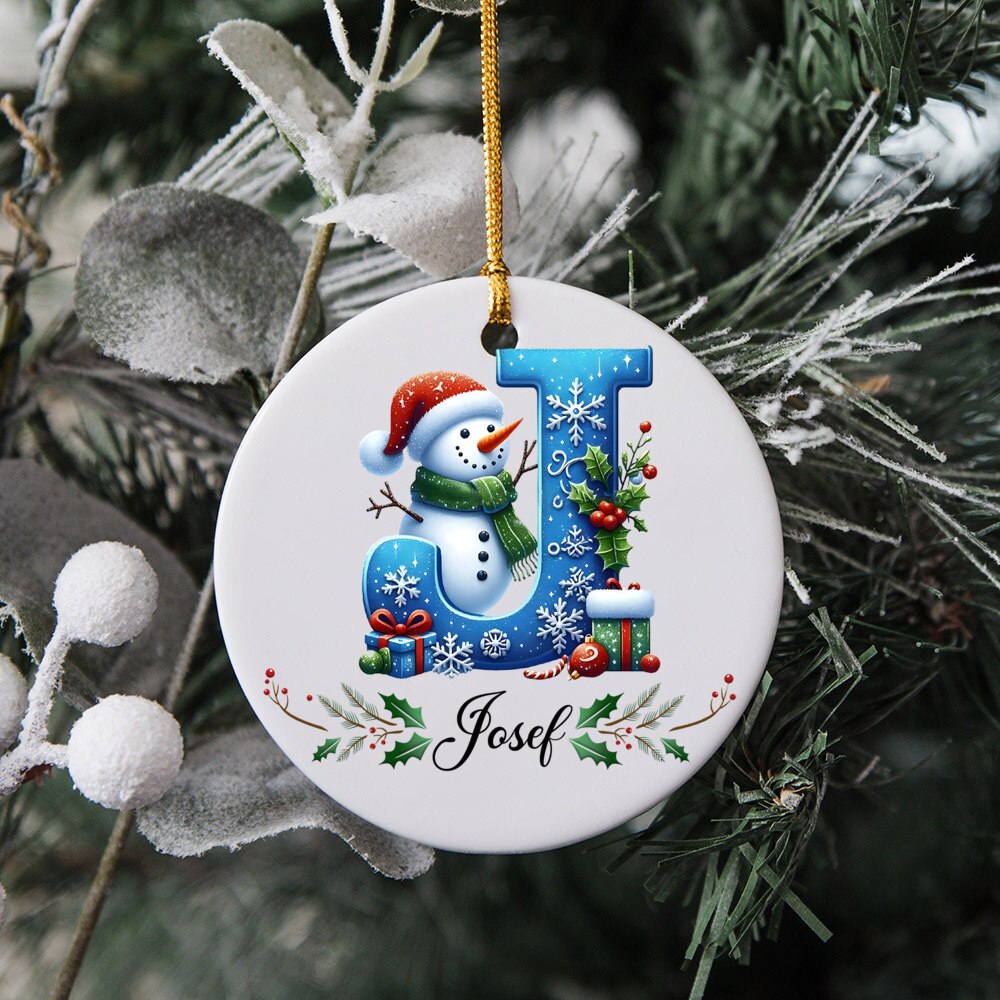 TEMU 1 Custom Christmas Ornament Featuring A Snowman Design With Personalized Initials, Ideal For And As A Decorative Accessory For The Christmas
