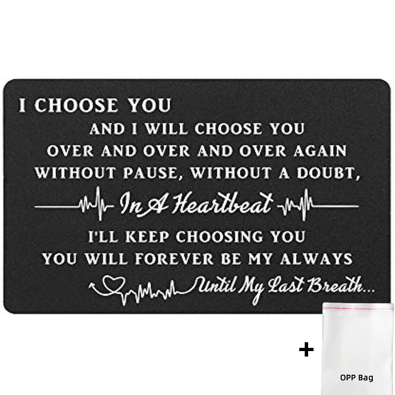 1pc Engraved " You" Wallet Card - Romantic Gesture, Anniversary Gift For Husband, Groom, Boyfriend - Personalized , Stainless Steel, For Him