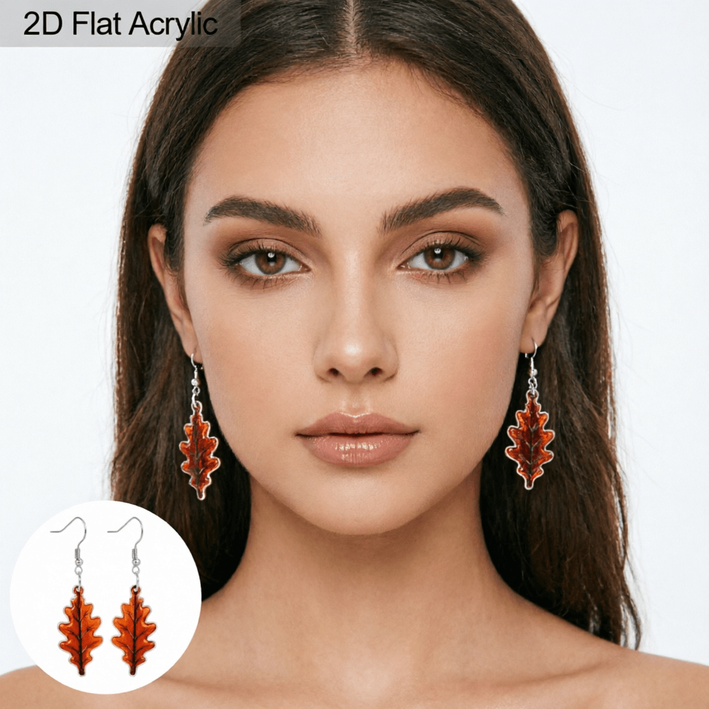 2D Flat Oak Leaf Acrylic Dangle Earrings, Holiday Gift