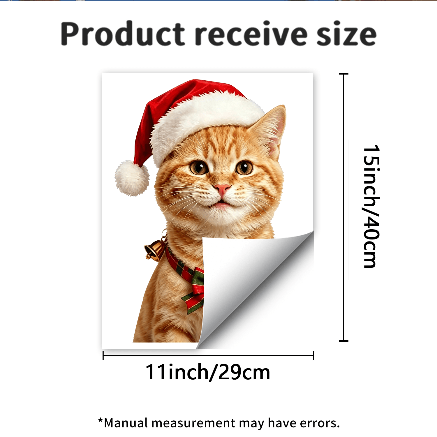 TEMU 1pc Cute Christmas Static Window Cling, Adorable Orange Kitten Wearing Santa Hat, With Plaid Bow And Golden Bell Decorations, Window Door Wall