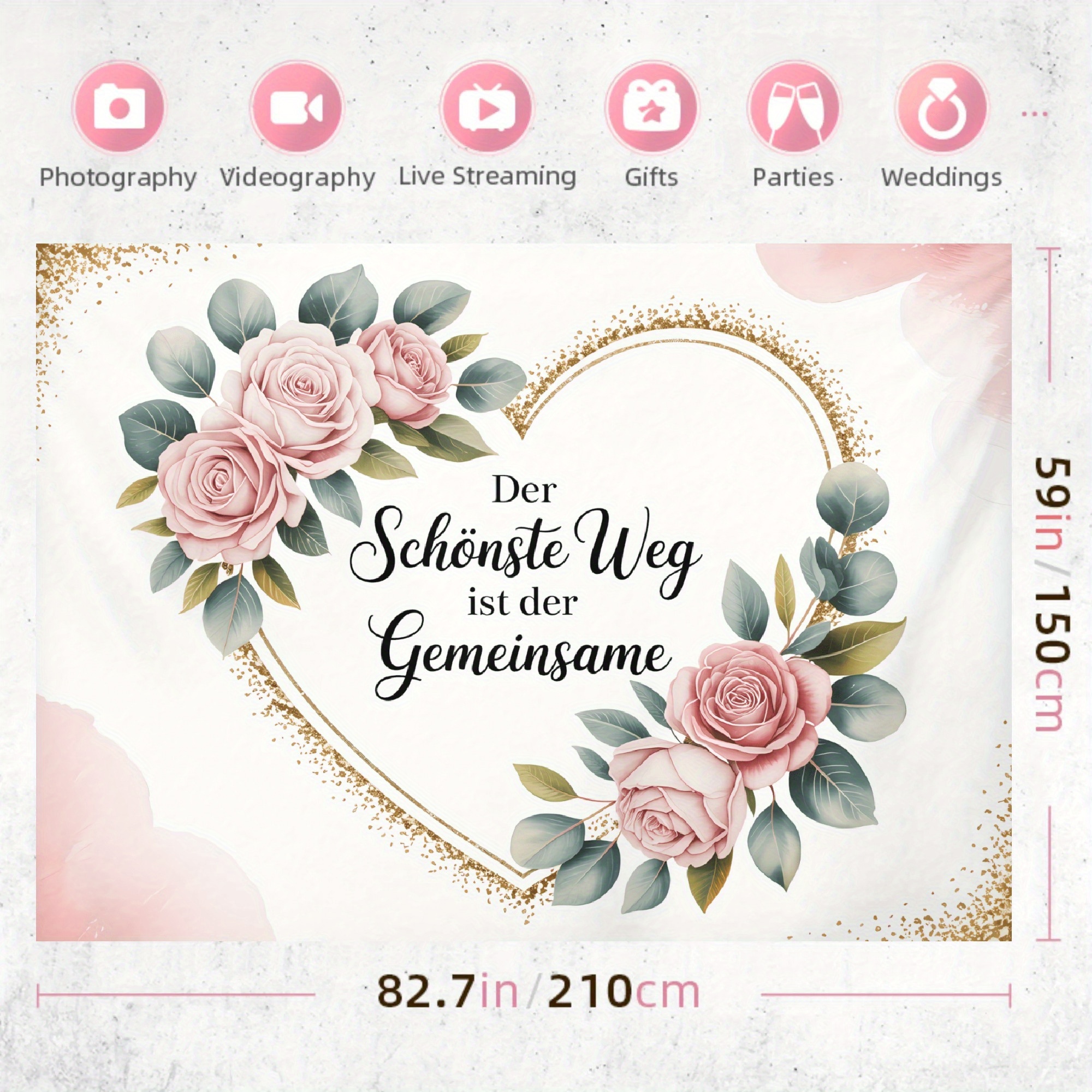 E-shop 2D-Flach, 1-tlg. Party-Banner, romantischer Hochzeitsthemen-Hintergrund, 2D-Druck, deutscher Spruch „Der schönste Weg ist der gemeinsame“,