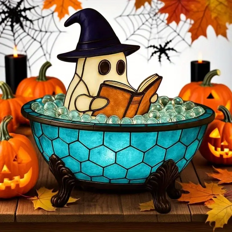 cute reading bubble night light halloween decoration with book lantern battery free tabletop shelf fireplace decor spooky for home parties gifts durable resin construction indoor outdoor use halloween party centerpiece or year round decoration shelf accent piece design detailed sculpture decorative lamp Product details 2