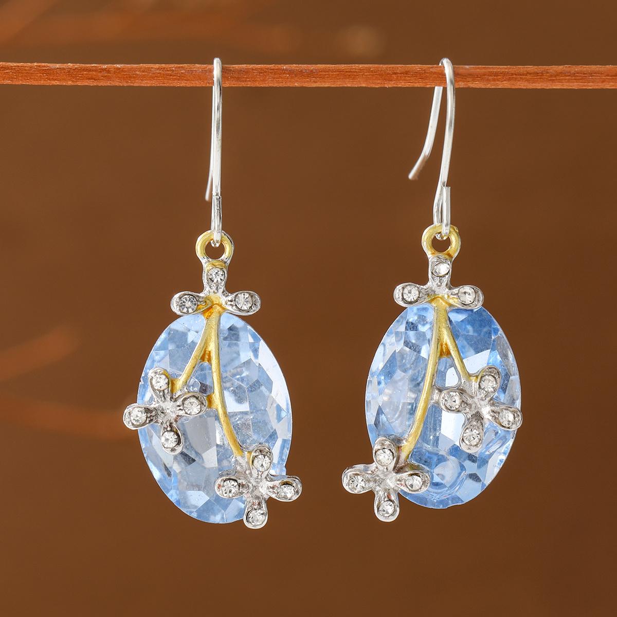 TEMU Retro Style Floral Branch Crystal Earrings Dual-color Mixed Inlaid Synthetic Zirconia Small Flower Women's Earrings Suitable For Parties