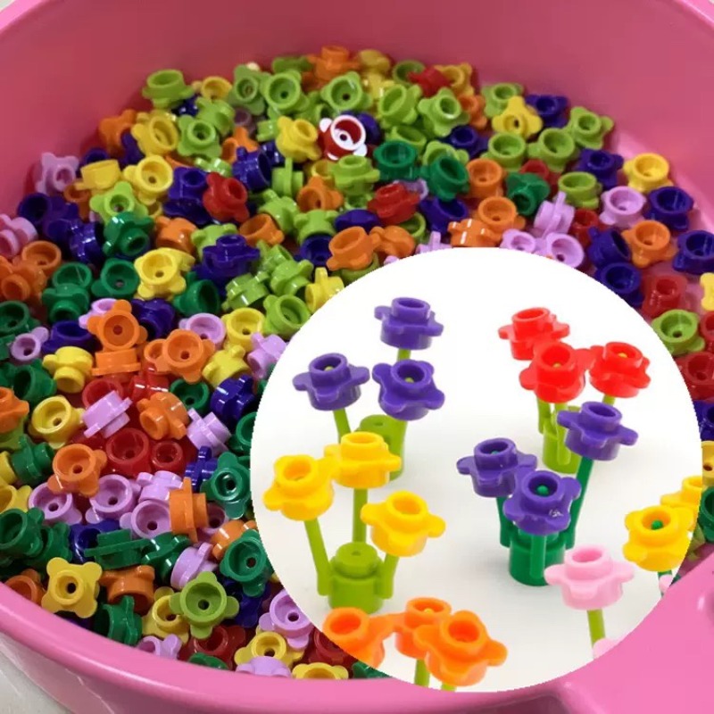 600pcs 4 petal flowers building blocks diy bricks plant   grass educational   construction toy compatible 33291 for children