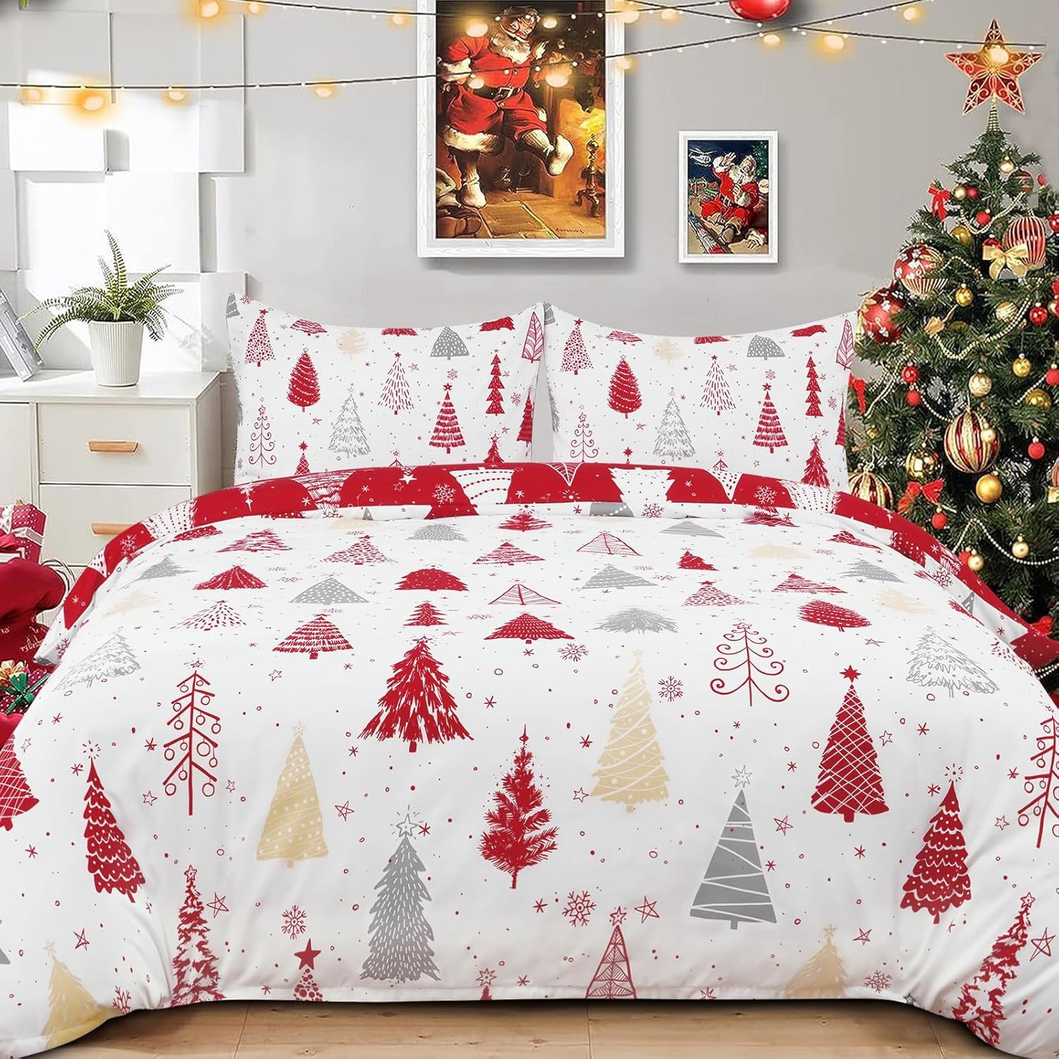 

Aspmiz 3pcs Christmas Tree Duvet Cover Set, / Size, , , , 250-300g , , Bedding Set For