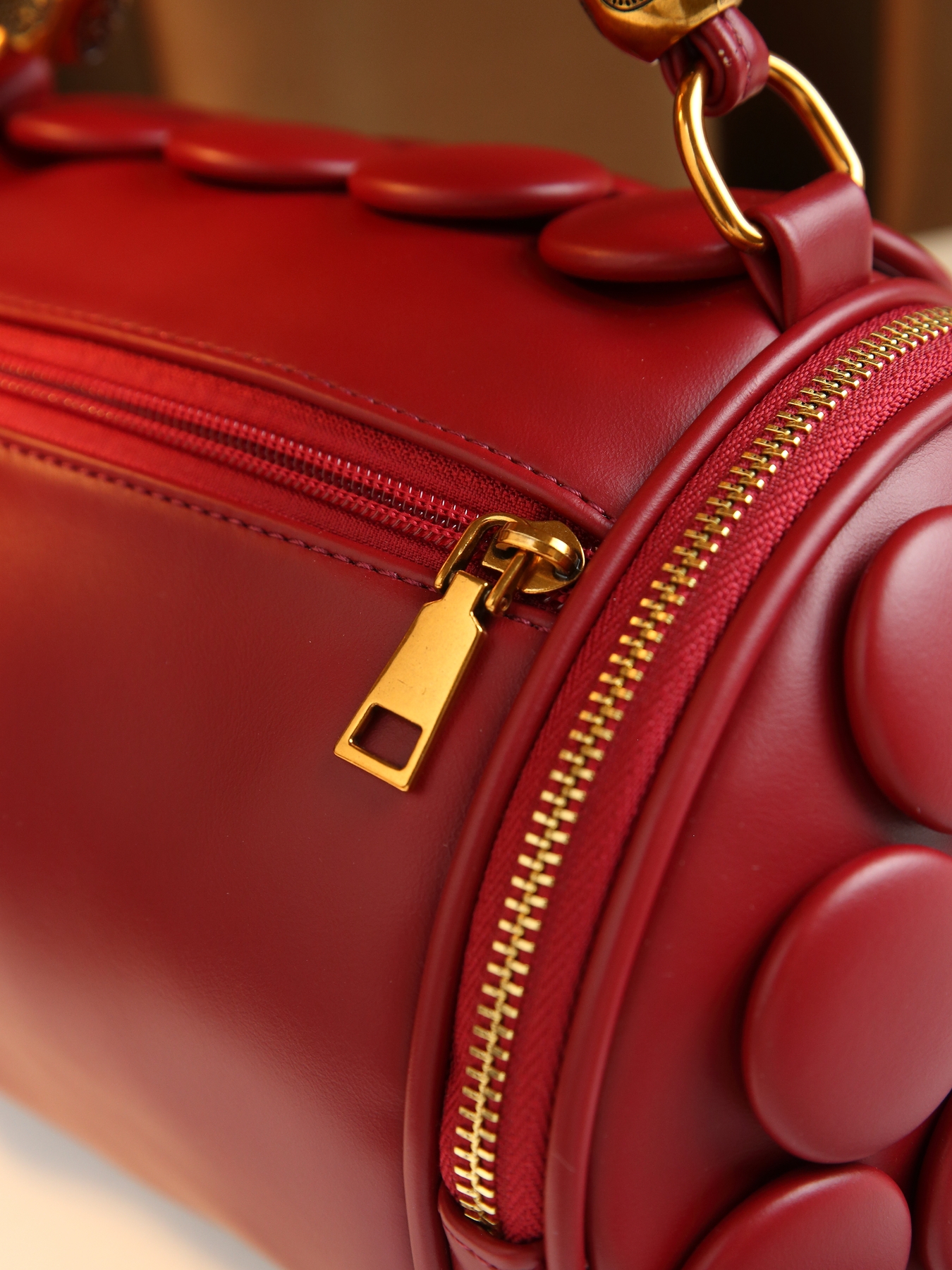 Red Vintage Boston Pillow Bag styled with outfit 1