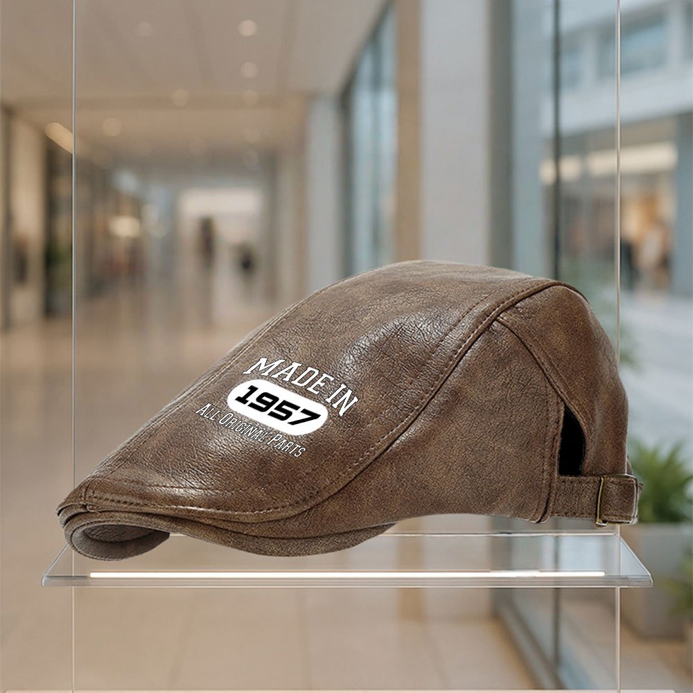 TEMU 1pc Of Elegant, Fashionable, And Classic Vintage Newsboy Cap With 1957 Vintage Letter Print. In Multiple Colors With Adjustable Design. Unisex