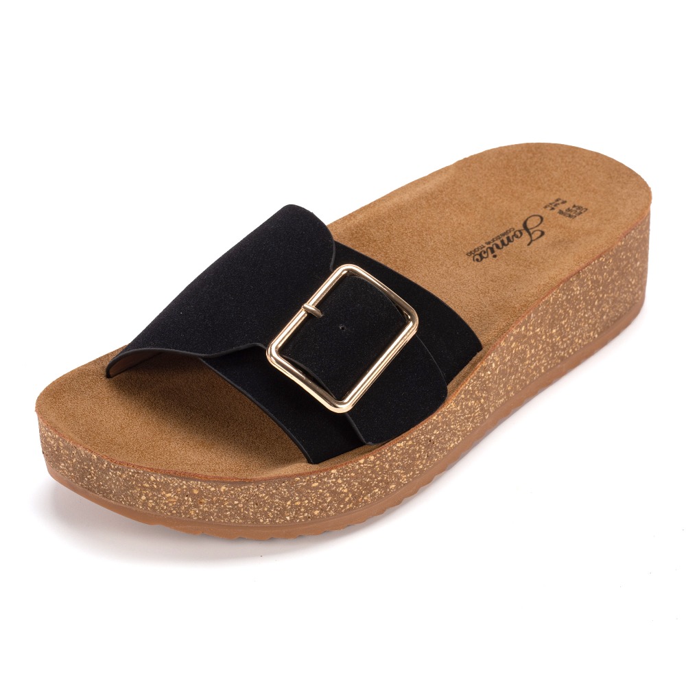 Image of Women's Thick-soled Wedge Slippers, Flat Sandals With Adjustable , Woven Upper, Cork Sole, Comfortable And Lightweight, Women Shoes