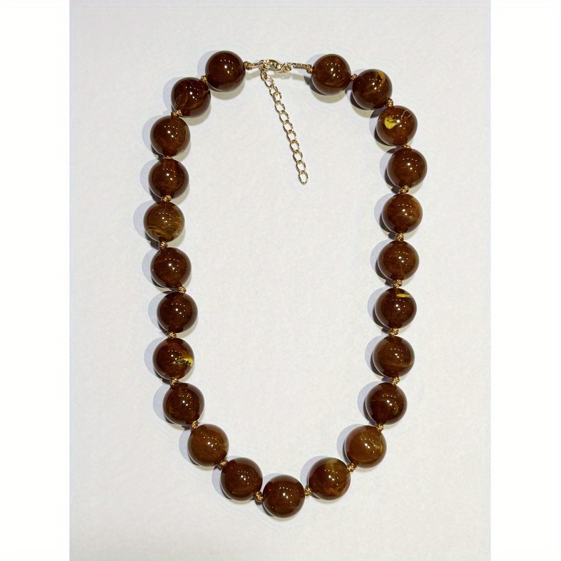 TEMU 1pc European And Bohemian Style Round Geometric Effect Beaded Rope Knotted Handmade Women's Beaded Necklace With Lobster Clasp For Daily And