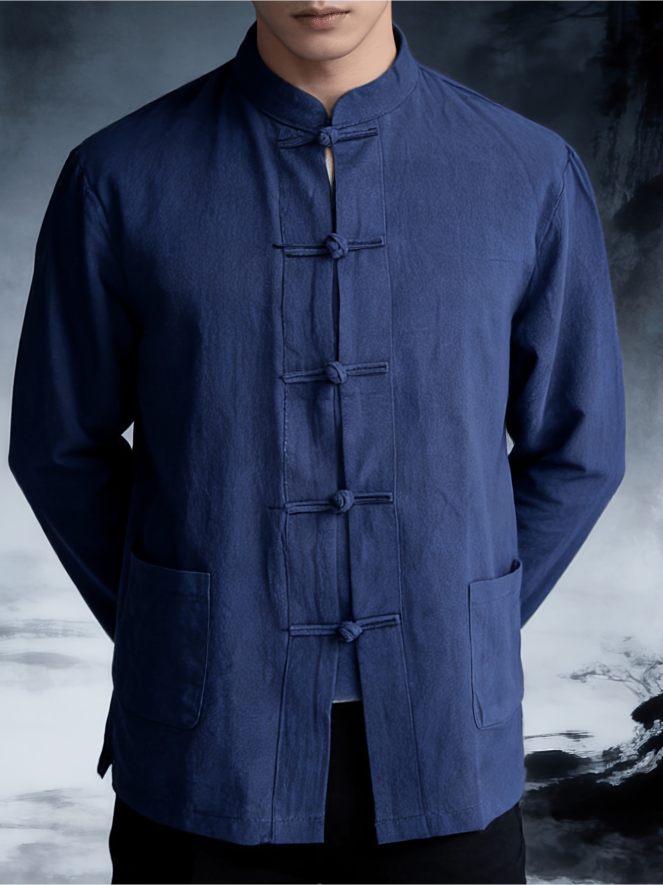 1pc mens new chinese style lightweight standing collar jacket mens long sleeved shirt solid color mens tang suit with ethnic characteristics   in multiple colors comfortable for spring and autumn suitable for daily wear