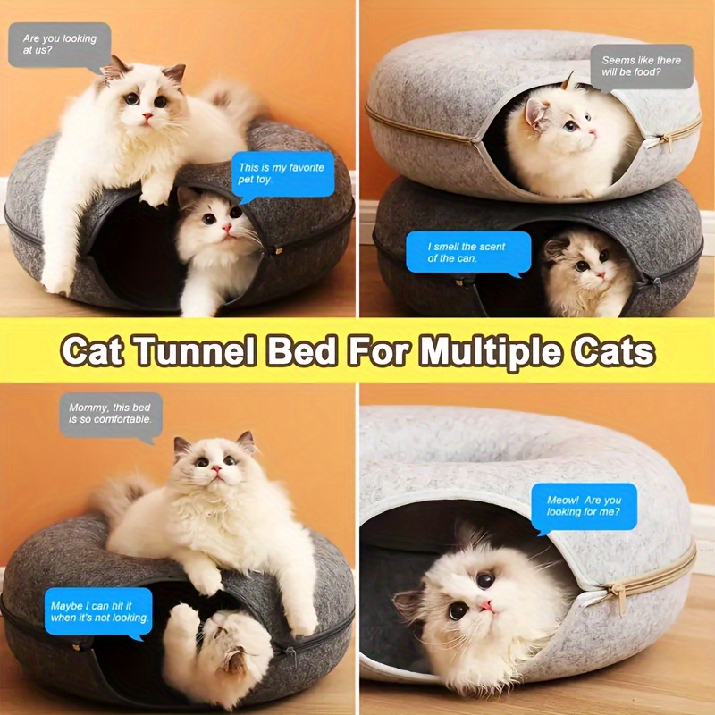 Play Donut-Shaped Cat Bed & Interactive Felt Tunnel
