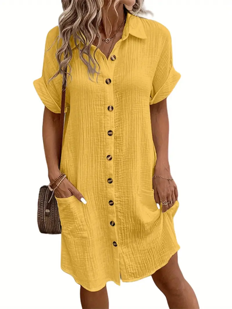 womens elegant summer shirt dress short sleeve lapel collar - Temu womens elegant summer shirt dress short sleeve lapel collar - Temu