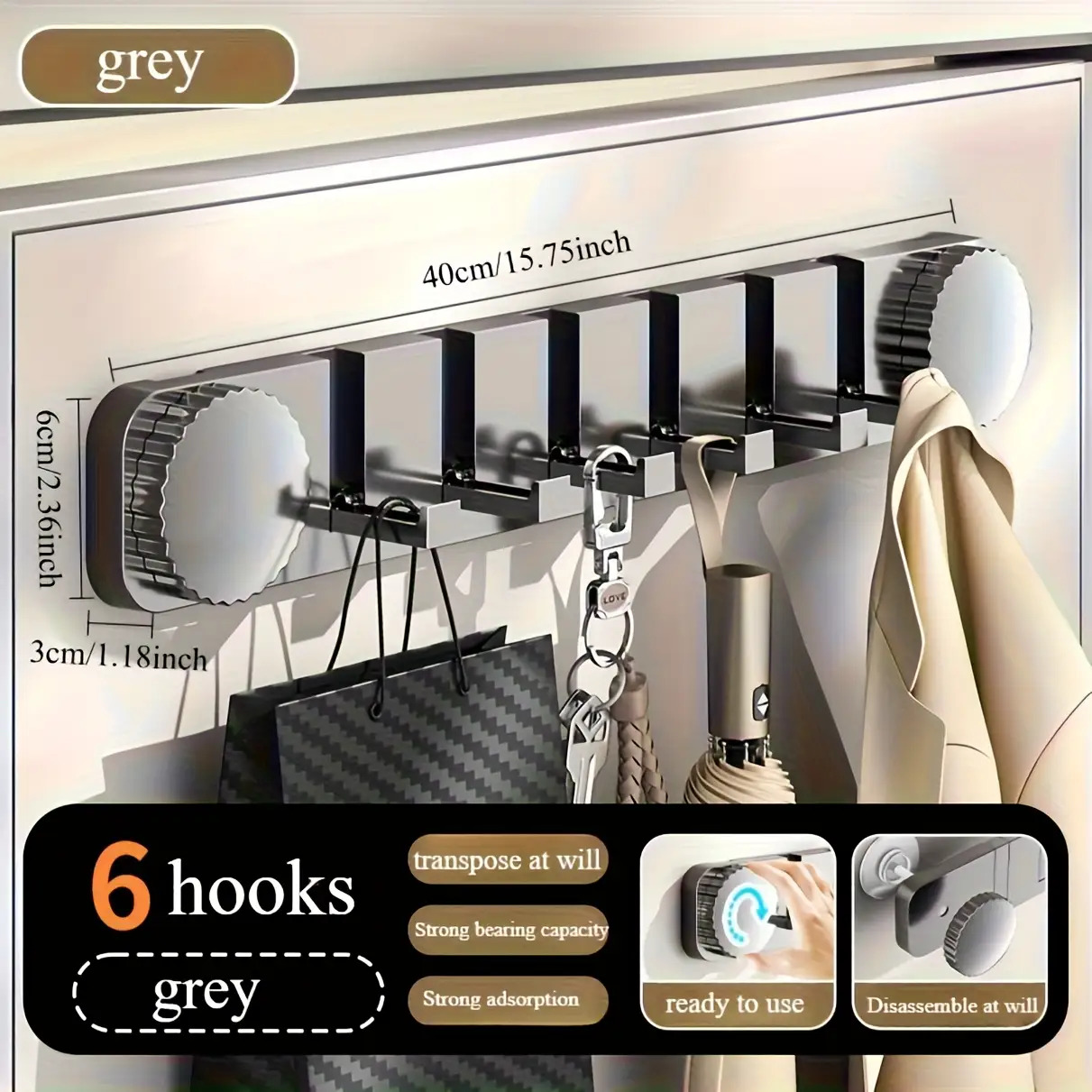 TEMU Heavy-duty Over-the-door Hanging Organizer With Suction Cup Hooks - No Drill Installation Suitable For Renters, Space-saving Door Shelf For