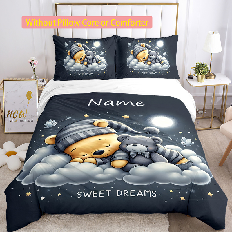 

3pcs Name Goodnight Bear Bedding Set Duvet Cover Includes 1 Duvet Cover & 2 Pillowcases Bedroom Decor