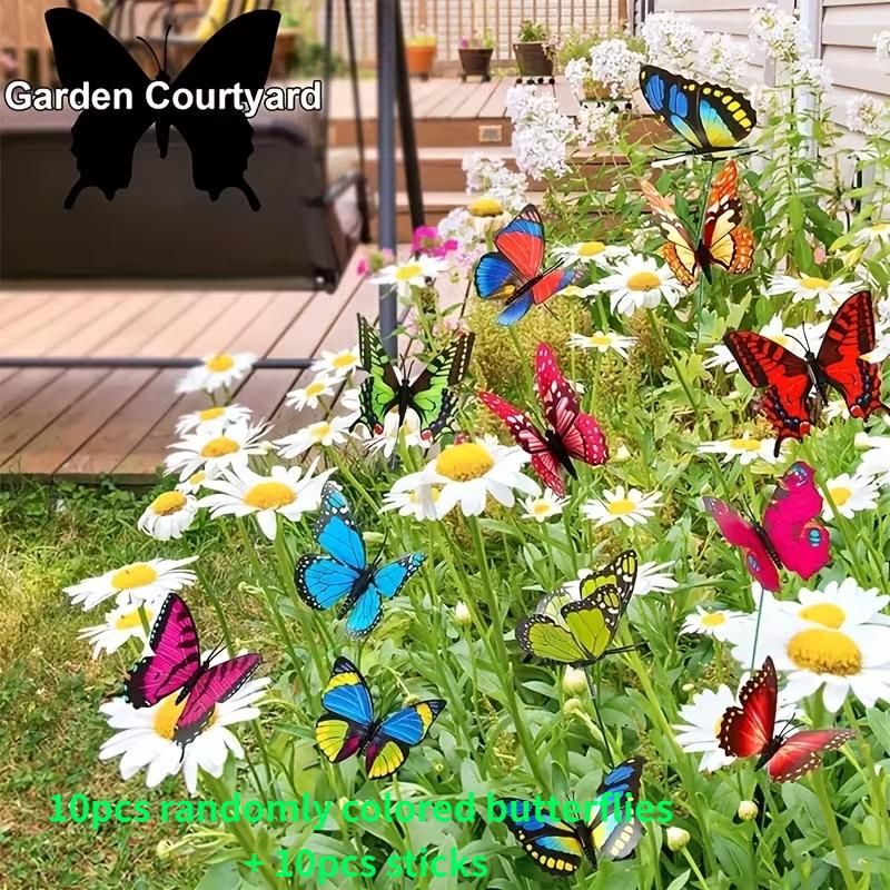 E-shop 【3D】 [3D] 20 Stück (10 Schmetterlinge + 10 Stangen) Leuchtende Schmetterling-Einsteckkarten in zufälliger Farbe - Schmetterlingsgarten