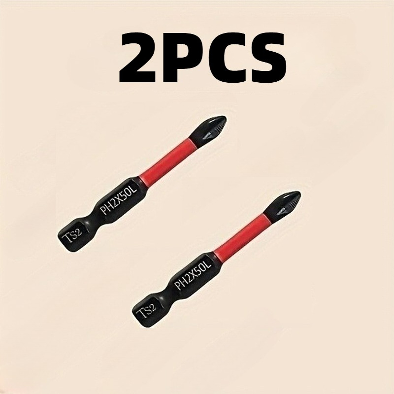 TEMU Ensemble de 2 embouts de tournevis magnétiques en acier S2 (50 mm), embouts de perçage antidérapants, adaptés aux clés à chocs électriques/outil