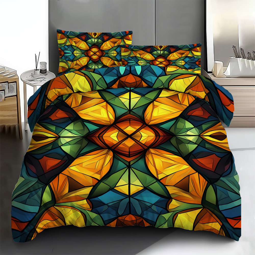 

Open 3pcs Bohemian Style Polyester Quilt Cover Set 1*quilt 2*pillowcase, No , Print Bedding Set, Soft And Comfortable, Suitable For Home Bedroom, Use, Seasonal Pillow Cover Set -piece Set