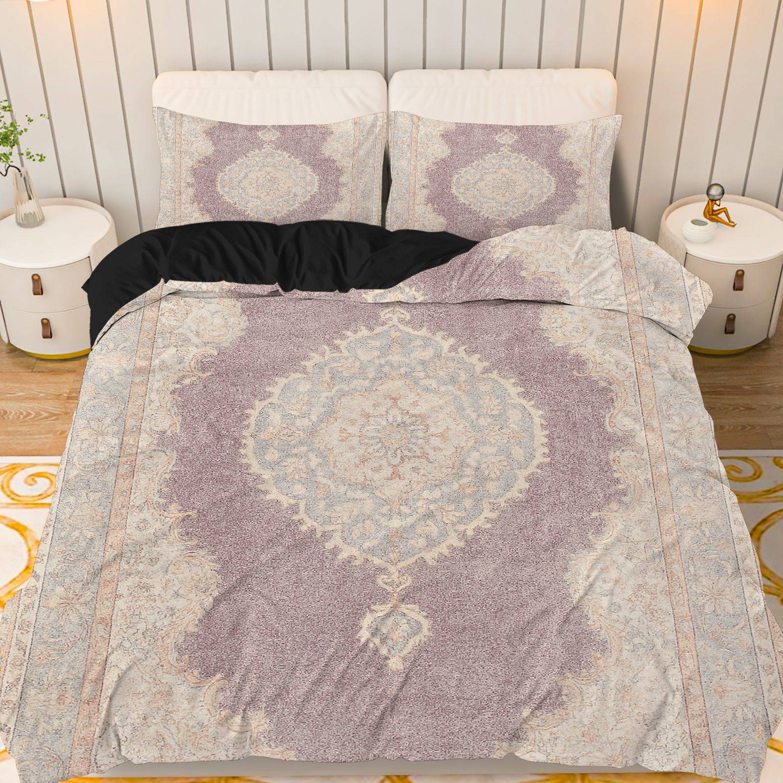 ABAKUHAUS Bloemen Vintage Bedsprei, Bloemen en wervelingen, Decoratieve Gewatteerde 3-delige Spreiset met 2 Kussenhoezen, 264 x 220 cm, Veelkleurig