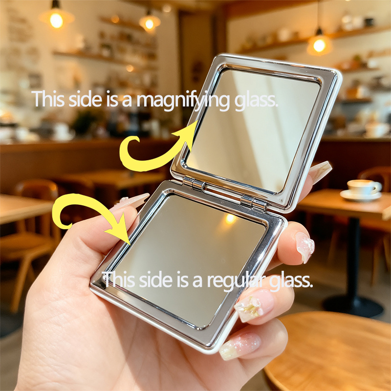 Handheld Mini Square Makeup Mirror, Double-Sided Folding Design