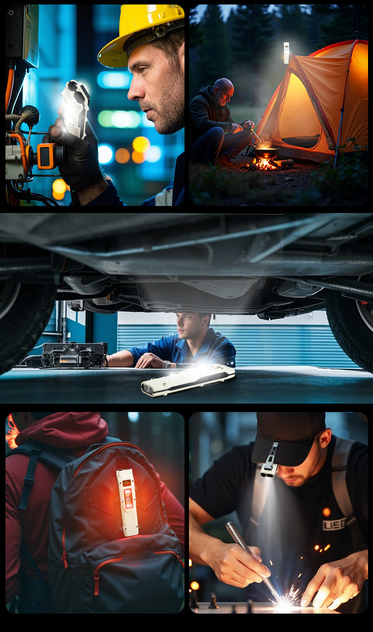 edc újratölthető zseblámpa, taktikai cob munkalámpa, hordozható klipsz lámpa 1000mah nagy akkumulátor élettartammal, teljesítmény kijelző, piros és kék fények, kültéri, háztartási alapvetők, vészhelyzeti világítás - usb kábellel felszerelve, fekete/fehér részletek 2