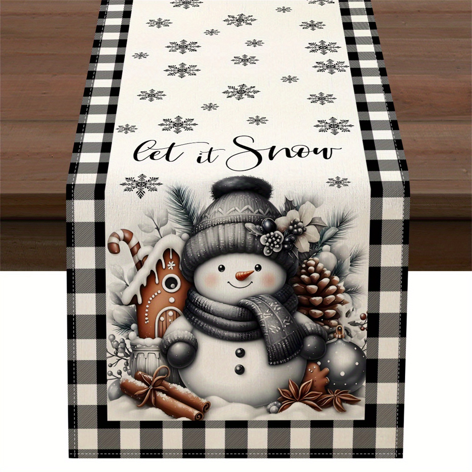 TEMU 1pc Christmas Table Runner Suitable For - Decor With Snowman, Pine Branch & - Rectangular Runner Compatible For Kitchen Dining Table, Party,