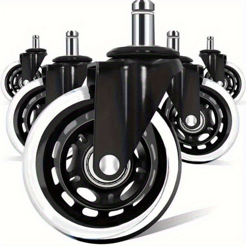 Image of 5pcs Office Chair Wheel Set - Heavy Duty Rubber Wheels For Hardwood Flooring And Carpet, 3-inch Silent Rolling, Suitable For Most Games And Office Chairs
