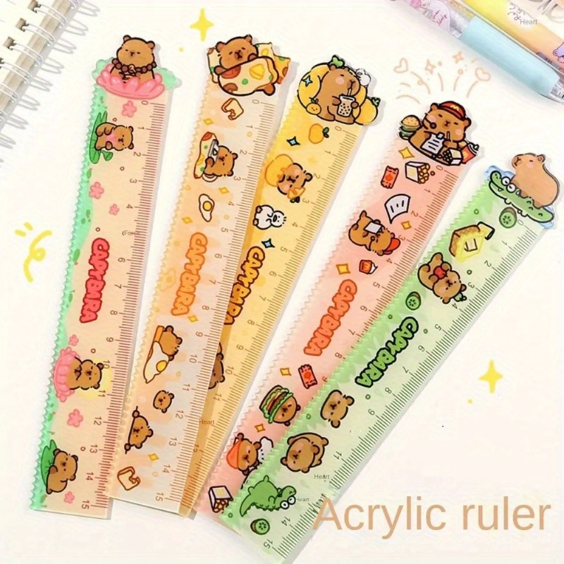 TEMU 5pcs Cute Capybara Rulers - 15cm Acrylic & Straight Rulers With Cartoon Designs, Colorful Measuring , Office, And Crafts, Ruler For Desk