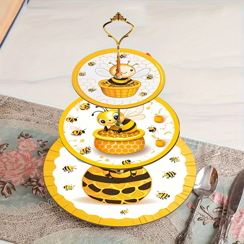 TEMU A Uniquely Designed Three-tier Wooden Bee-themed Display Tray, Suitable For Various Festive Occasions Such As Weddings, Birthdays, Easter,