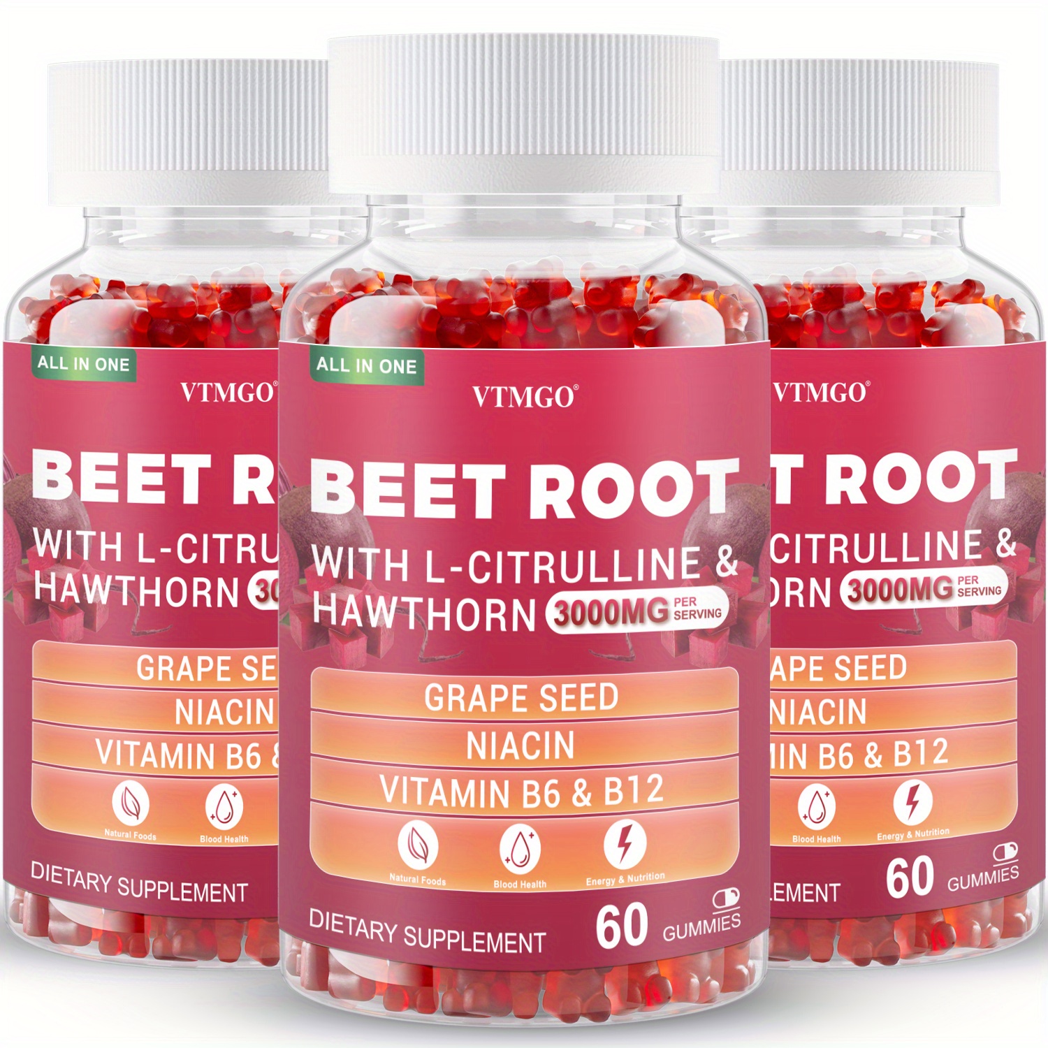 Beet Root Gummies Are Packed with Beet Root, Grape Seed, And Essential Vitamins Like B12, A, And B6, Along with Sodium And More, Promoting Nutrition, Sports Performance, Healthy Weight, Balanced Eating, And Good Blood Circulation