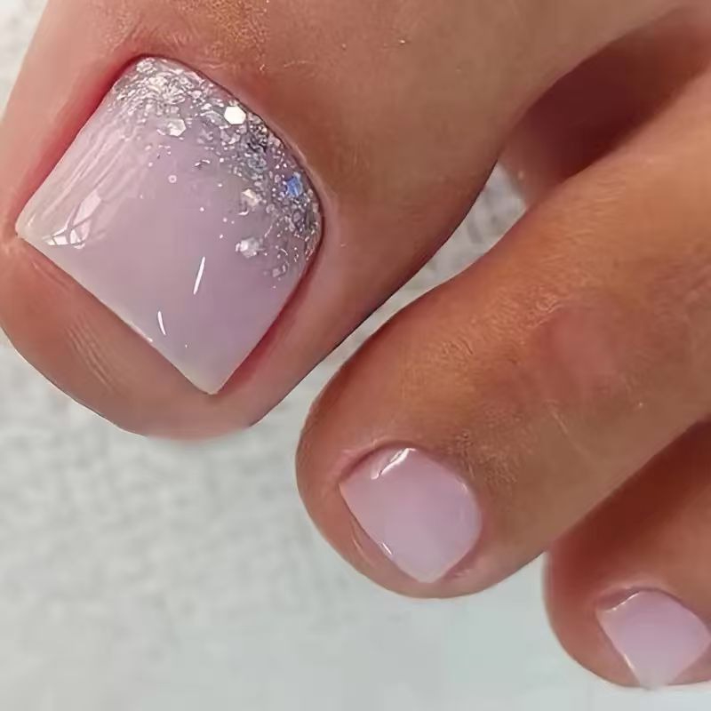24pcs Instantly Upgrade Your Look With Toenail-glitter Covers The Nails Let Your Toenails Shine-detachable And Reusable Jelly Glue 1pc Cuticle Pusher Suitable For And Women