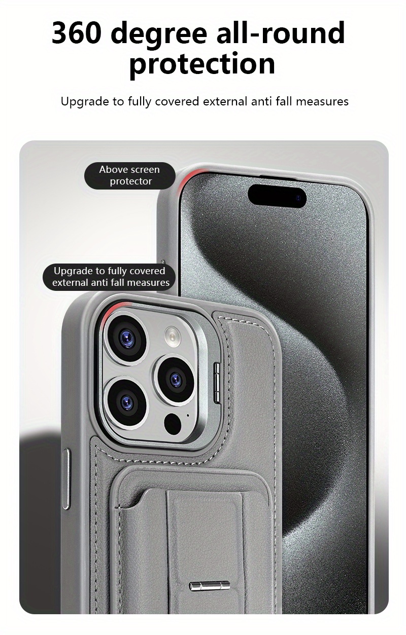 Phone Case: for iPhone 16 New Genuine Leather Card Slot Wallet Case with Stand, Magnetic Closure, Stylish Business Design for 16 Pro Max, Comfortable Feel, High-Quality Texture, Lightweight, Practical, Durable, Portable, with Lens Frame Stand