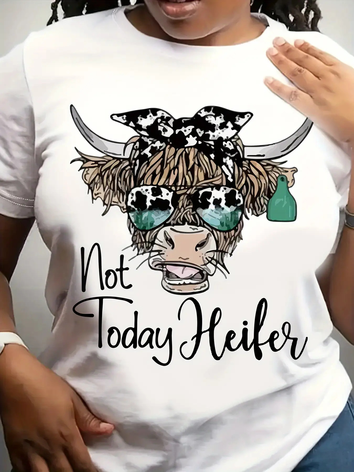 Women's Funny Highland Cow Graphic T-Shirt - Summer Casual Short Sleeve Farm Life Tee - View #2