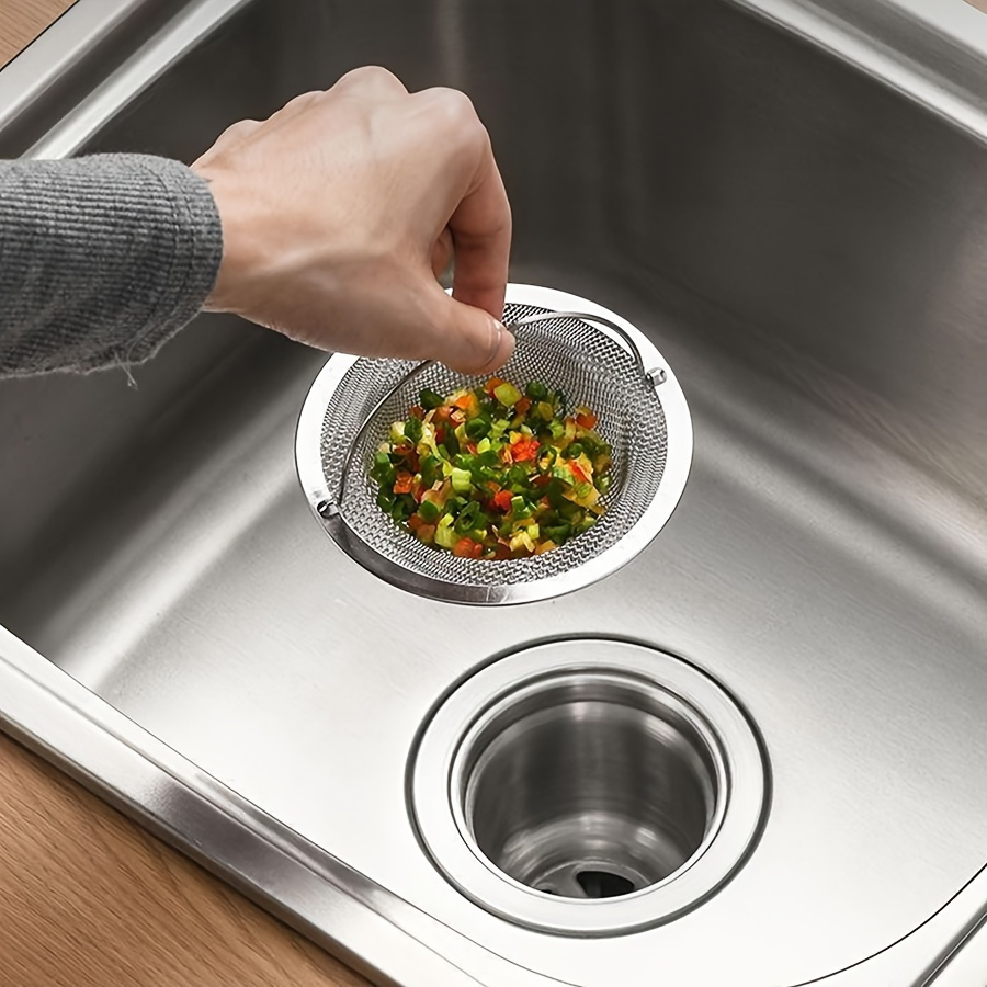 A Stainless Steel Sink Strainer with a Handle - Rust-Resistant And Clog-Proof Mesh Filter, Suitable for Kitchen And Bathroom Sinks, Made of 201 Stainless Steel, Effortlessly Prevents Blockages, Ideal for Draining Vegetable And Fruit Scraps, Includes 11 Installation Parts for Kitchen Sinks.