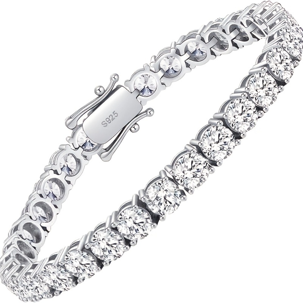 TEMU Bracelet Tennis, Bracelet Tennis pour Femme en Moissanite de Synthèse avec Placage Argenté Blanc 925, Bracelet à Taille Ronde pour Homme, Cadeau