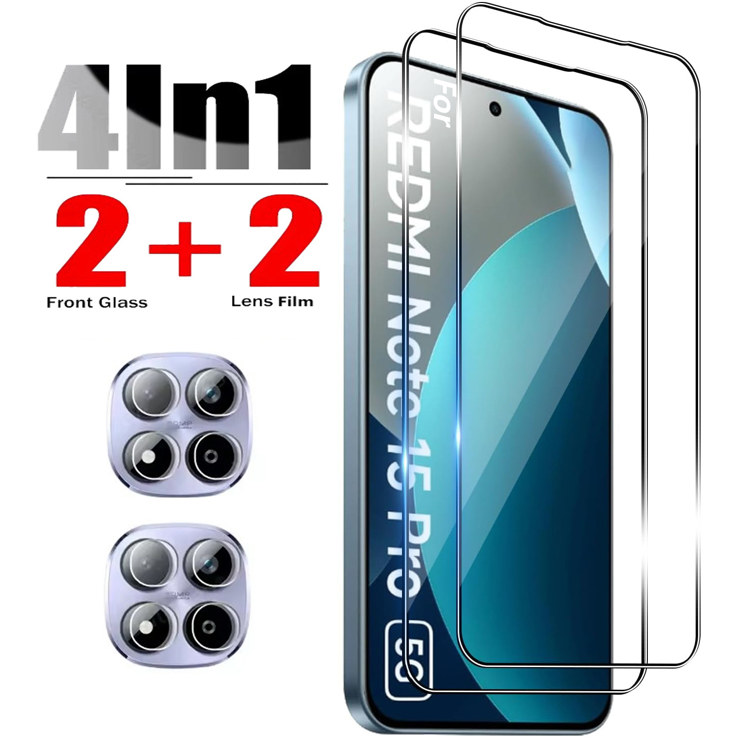 TEMU 4-in-1 2 2pcs For Flat Screen Phone Only, Anti-scratch, , 9h Protective Tempered Glass Compatible With Redmi Note 15 Pro 5g Camera Lens Glass