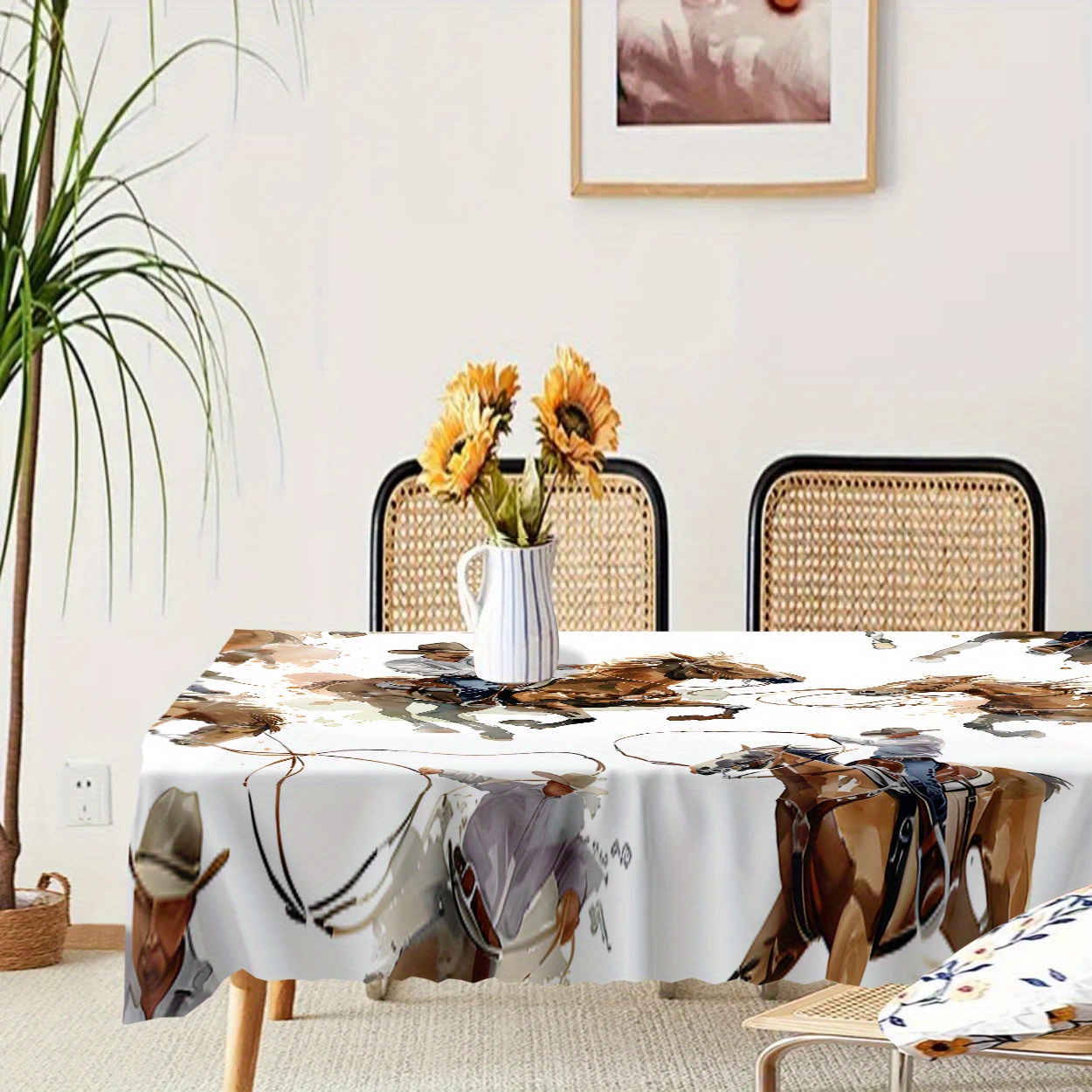 IBILIU Runde Tischdecke Im Cowboy-Western-Stil – Wasserabweisend, 148 Cm, Beige, Für Küche & Party