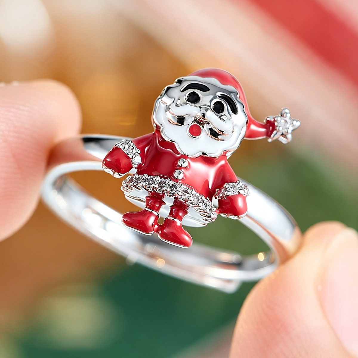 Women's Santa Claus Zirconia Open Ring, Copper