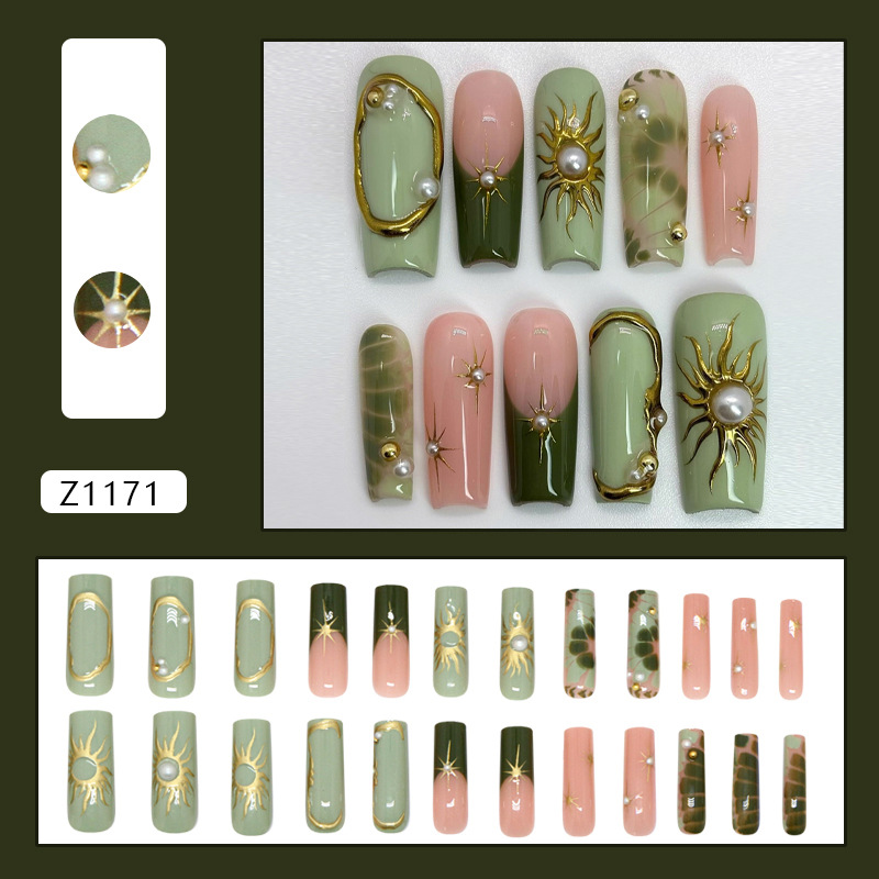 TEMU 3d Golden-plated Wave Starburst French Sweet-cool Versatile European And American Ins-style Detachable Nail Art 24pcs