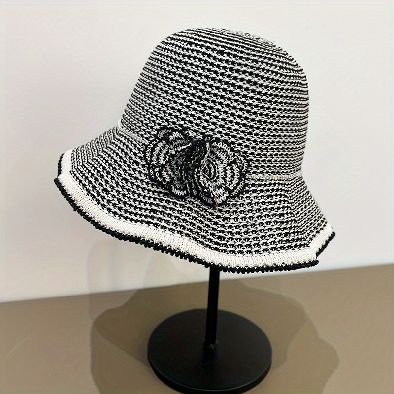 womens foldable floral wave brim straw hat - Temu display picture 1