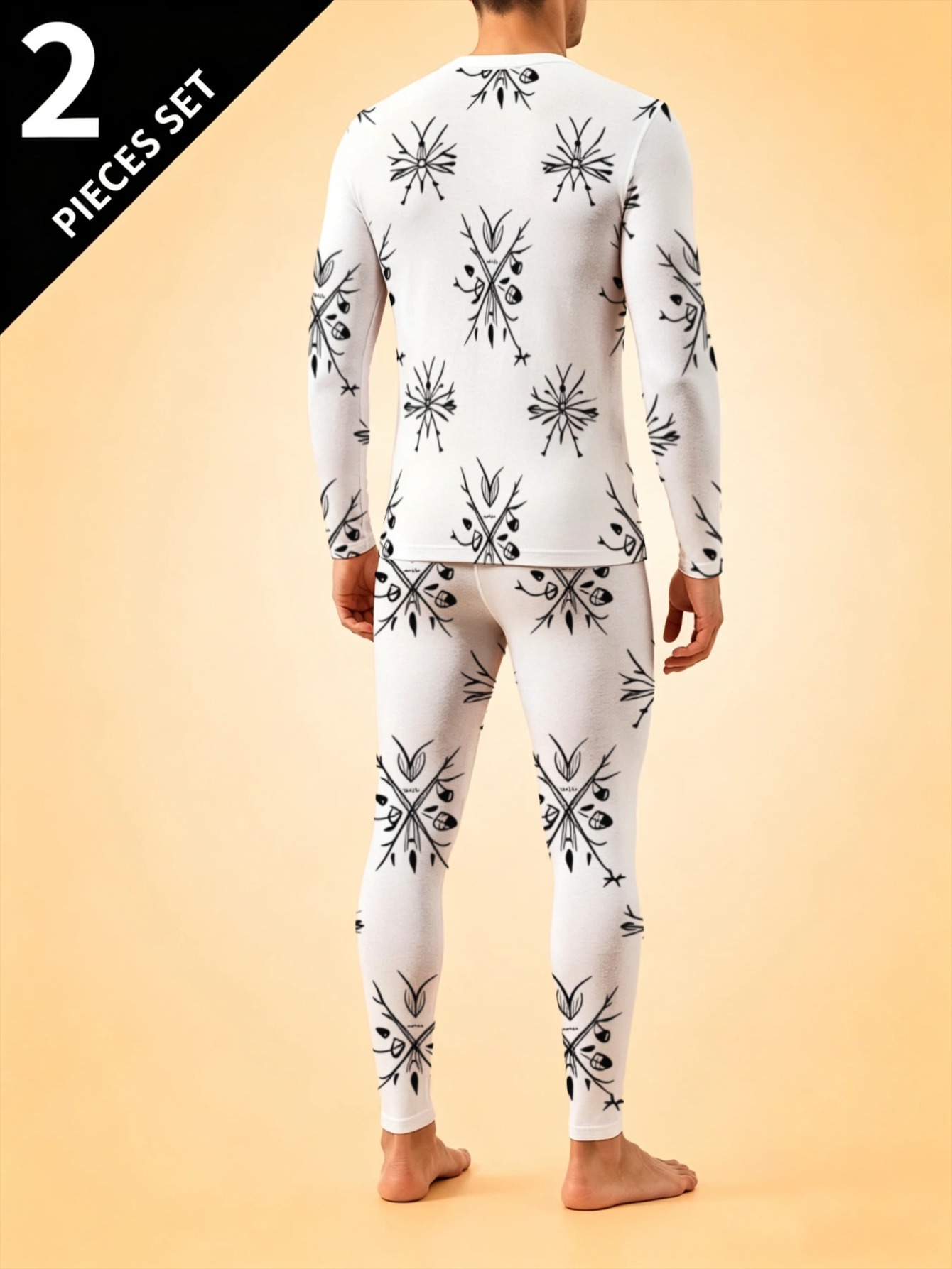 2 printed design not textured mens long sleeve set with snowflake print lightweight comfortable sleepwear for bedroom living room or lounge  