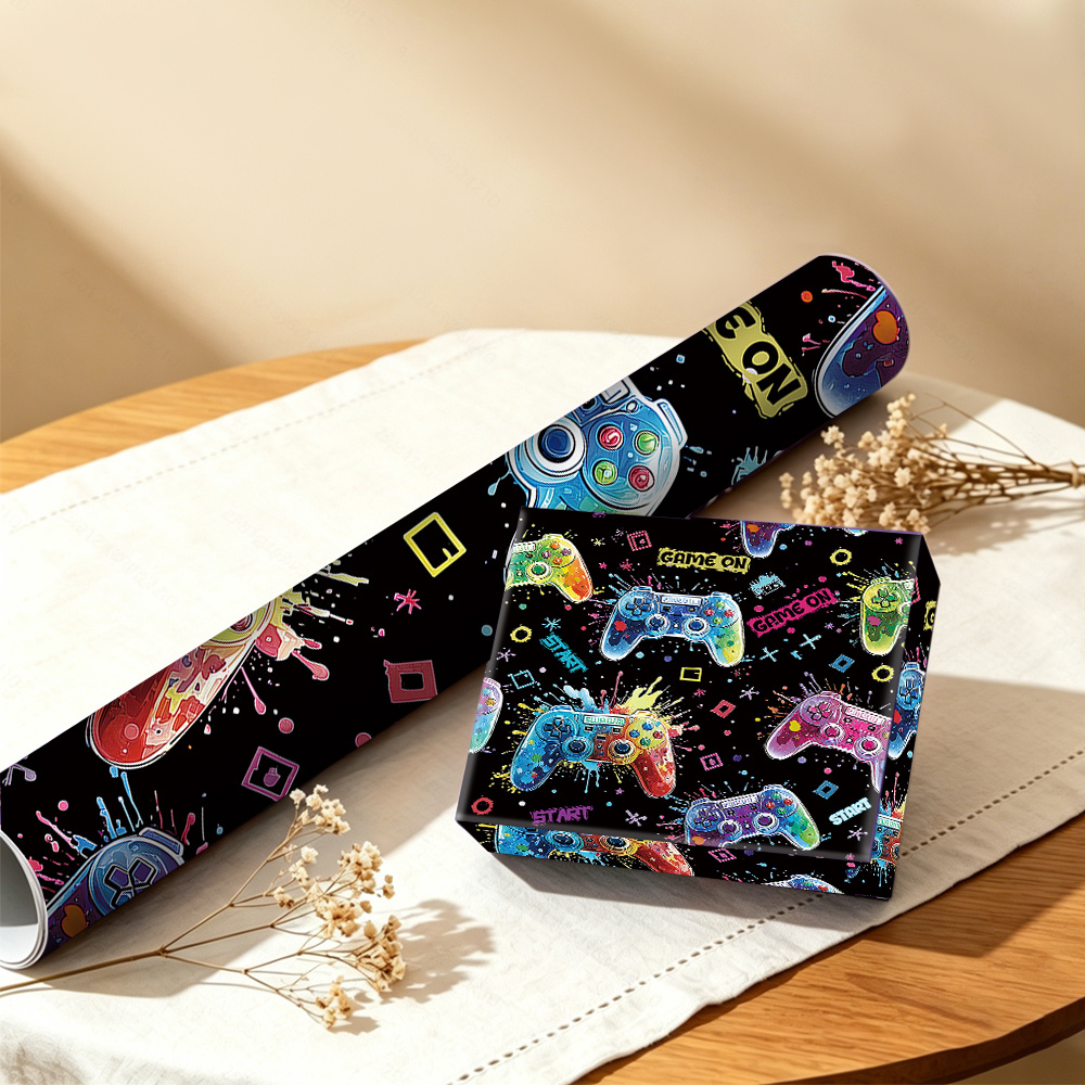 TEMU 1roll, 2d 19.69x118.11in Game Themed Colorful Controller Wrapping Paper, Material For Birthday Gift Boxes, Girlfriend Gifts, Holiday Presents,