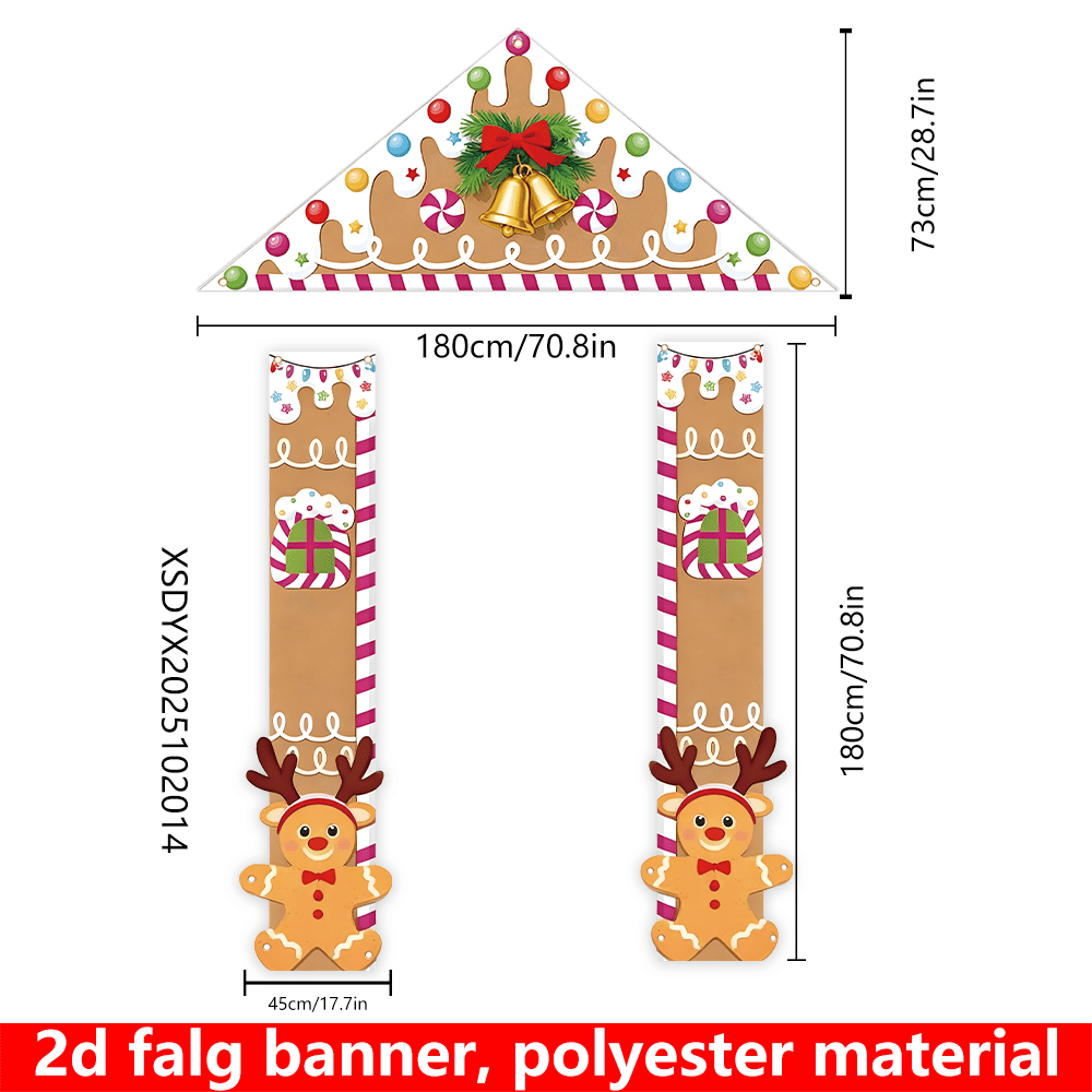 TEMU Banner 2D, 2D, 3 piezas, decoración de porche para fiestas navideñas, 180cm*73cm+45cm*180cm/70.8in*28.7in+17.7in*70.8in, de casa de jengibre