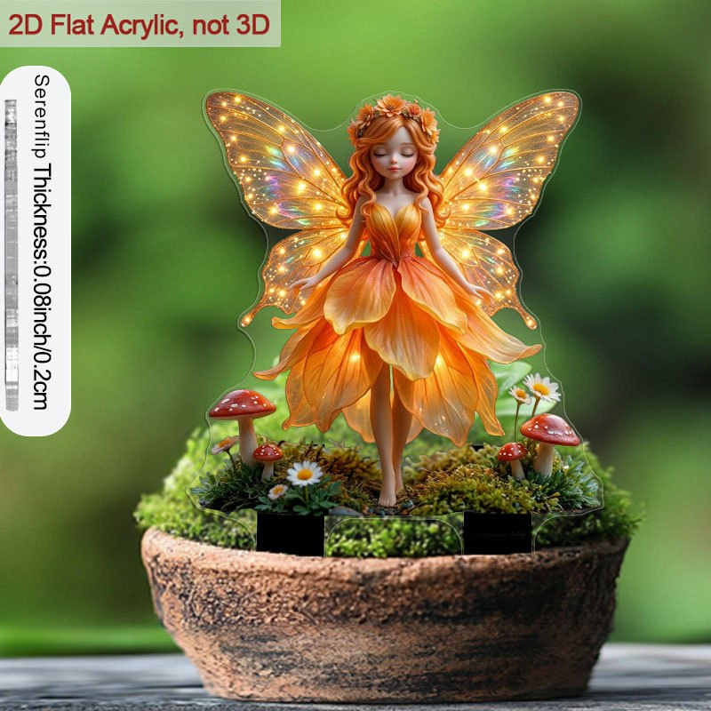 TEMU 2d Flat, 2d Flat Plane, 1pc 2d Flat Acrylic Stake With Pointed Tip, Suitable For Flower Pots, 5.91 Inches Fairy With Flower-shaped Skirt,