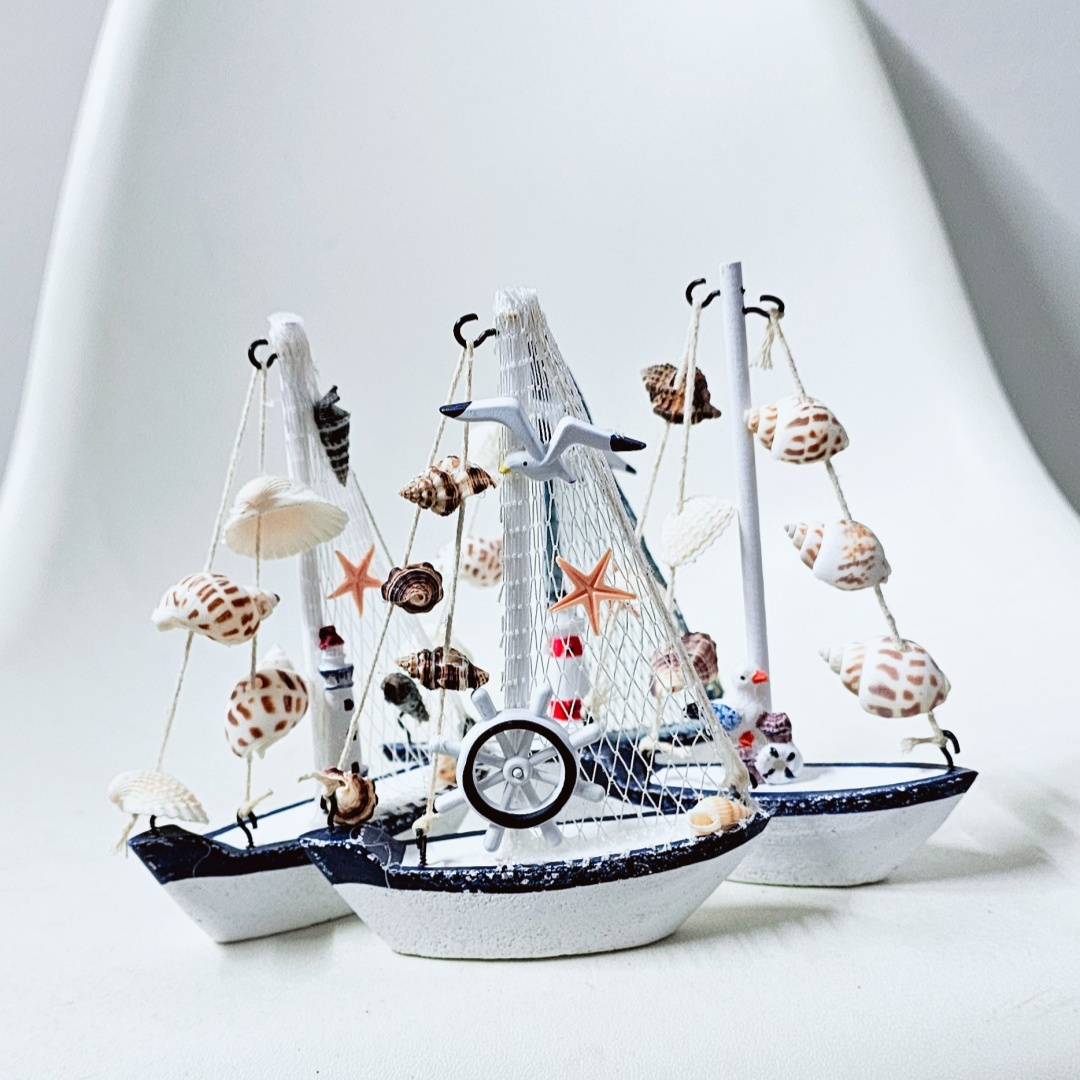 Mediterranean Sailboat Figurines Set