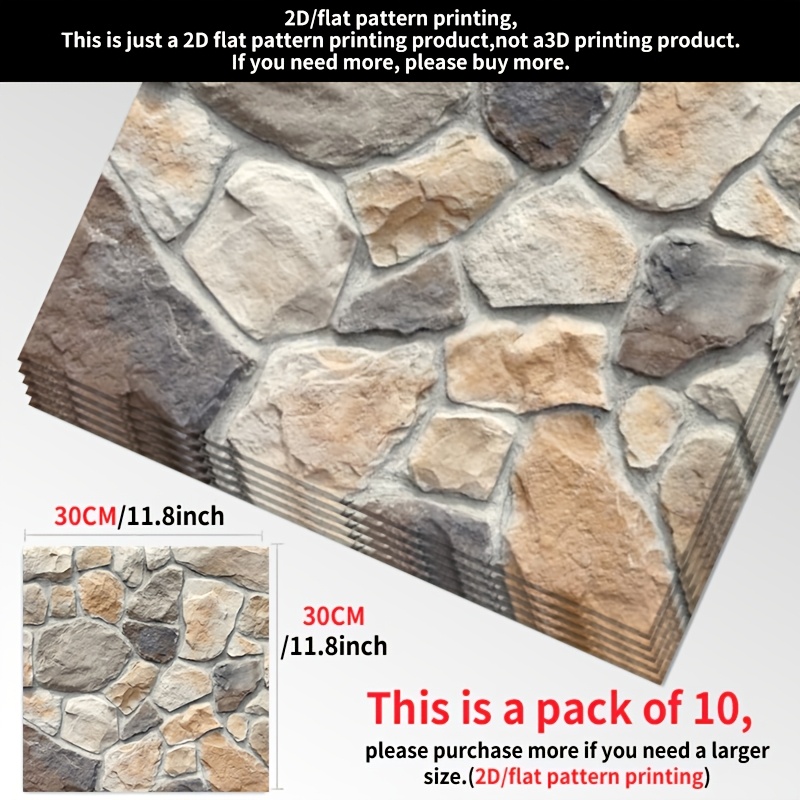 TEMU 10pcs Self-adhesive Vinyl Floor Sticker Set, 2d Flat Stone , Size 11.81x 11.81inch, Easy To Apply And Remove, Suitable For Decorating And
