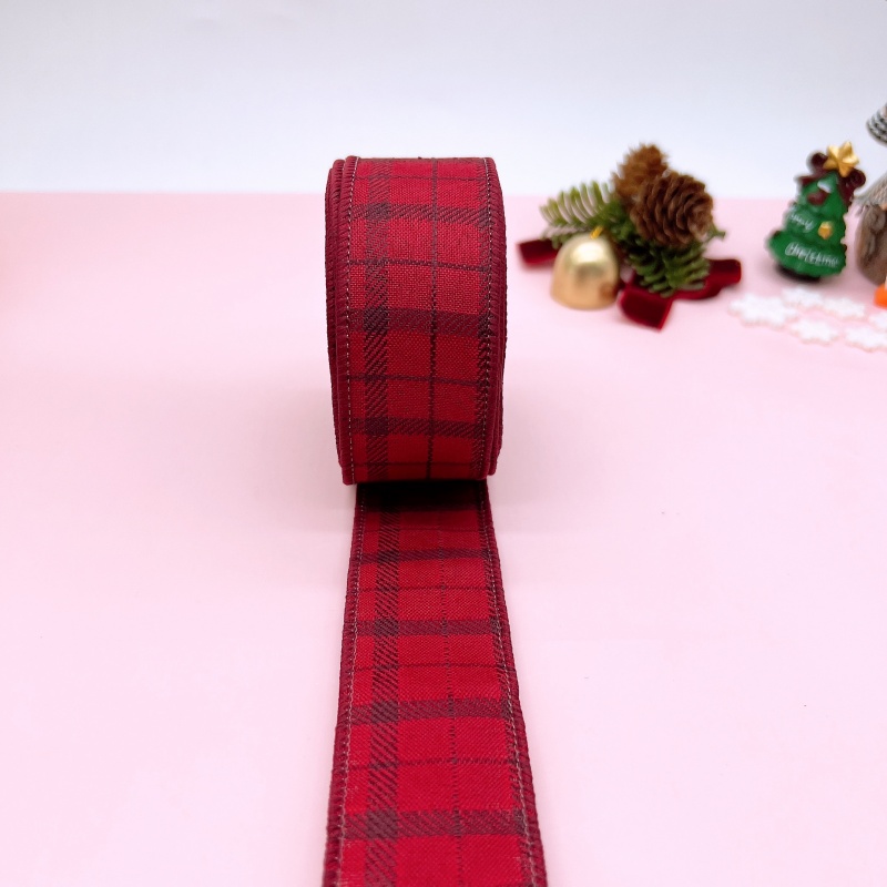 TEMU Per Roll, 38mm 1.5-inch Red Checkered Ribbon Without A Paper Tube, Featuring Wired Edges, Suitable For Wall Decoration, Room Decor, Birthday